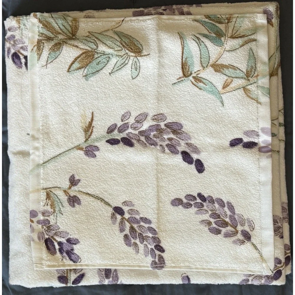 Set 3 Pottery Barn Floral Organic Towel SET Hand,‎ Bath & Washcloth